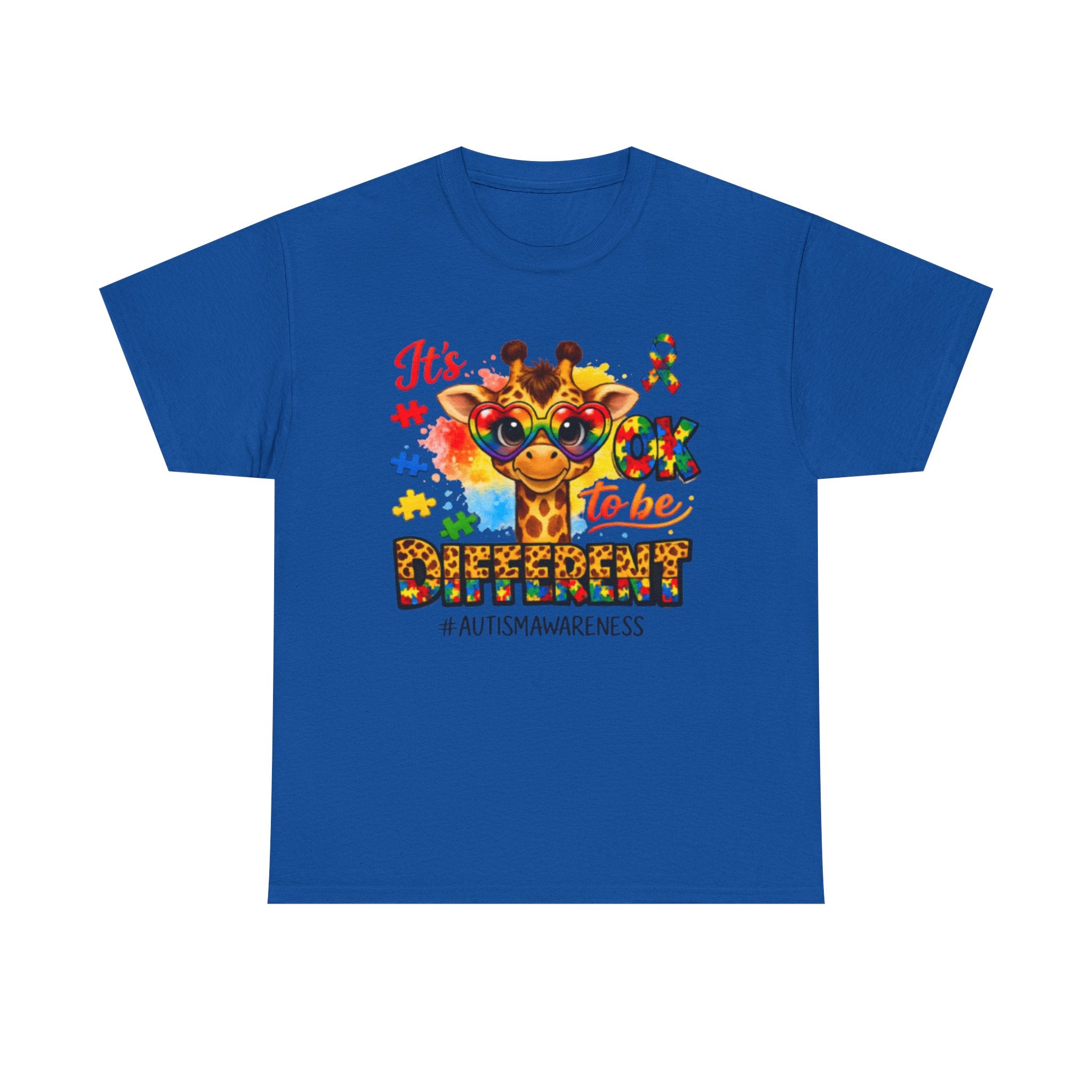 Autism Awareness Giraffe Tee — "It's OK to Be Different" Cotton T-Shirt